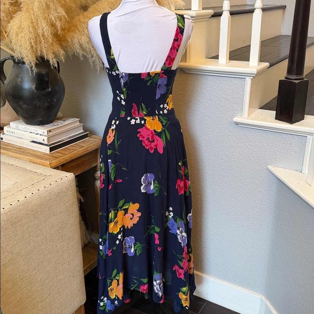 Anthropologie Maeve Vivienne Blue Motif Sweetheart Neckline Midi Dress Size 2 - Picture 5 of 8